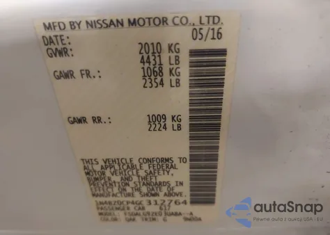 2016 Nissan Leaf Sl z USA, uszkodzony, nr VIN 1N4BZ0CP4GC312764